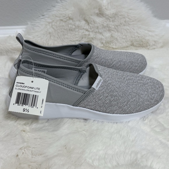 adidas Shoes - Adidas Cloudfoam Lite Walking Slip On Shoes Gray White Slip-On Sneakers Size 9.5